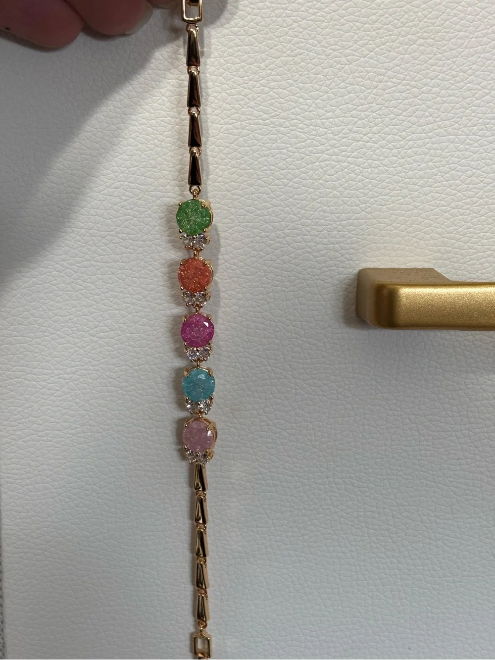 Gold-Tone Bracelet with Pink, Blue, Peach & Green Druzy Stones